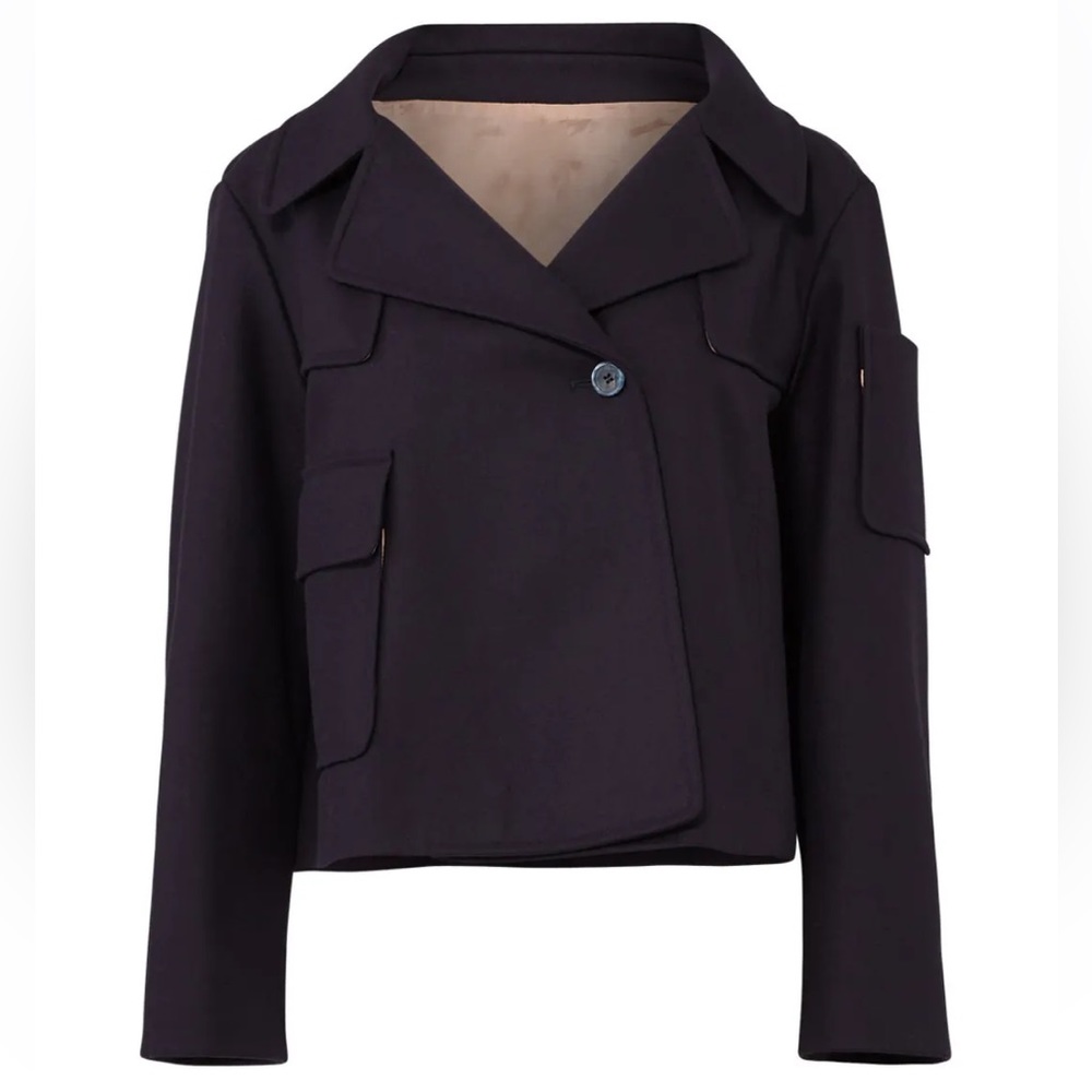 Jill Sander Navy Cropped Wool Pea Coat